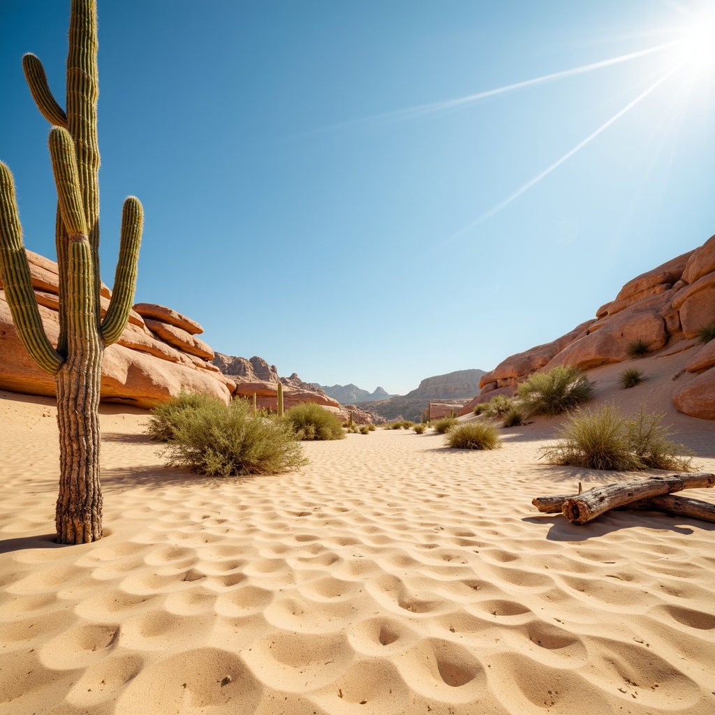 Prompt: Warm beige sand, coarse granular texture, natural earthy tone, desert landscape, sandy dunes, cactus plants, hot sunny day, clear blue sky, vast open space, organic formations, intricate patterns, weathered rocks, driftwood, beachy atmosphere, soft warm lighting, shallow depth of field, 3/4 composition, panoramic view, realistic textures, ambient occlusion.