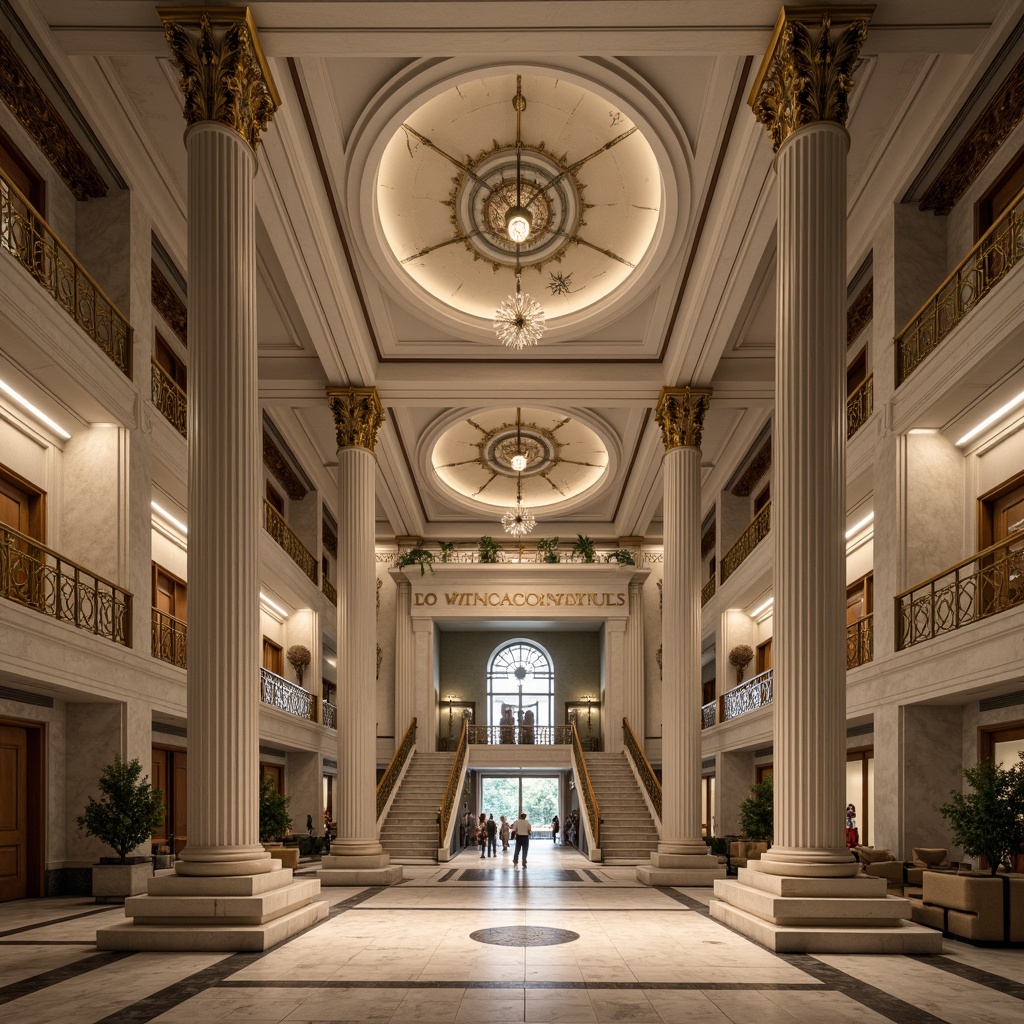 Prompt: Grandiose youth center facade, neoclassical architecture style, ornate columns, symmetrical composition, grand entrance, sweeping staircases, elegant balconies, intricate moldings, decorative cornices, rusticated bases, limestone walls, marble floors, high ceilings, crystal chandeliers, soft warm lighting, shallow depth of field, 1/1 composition, realistic textures, ambient occlusion.