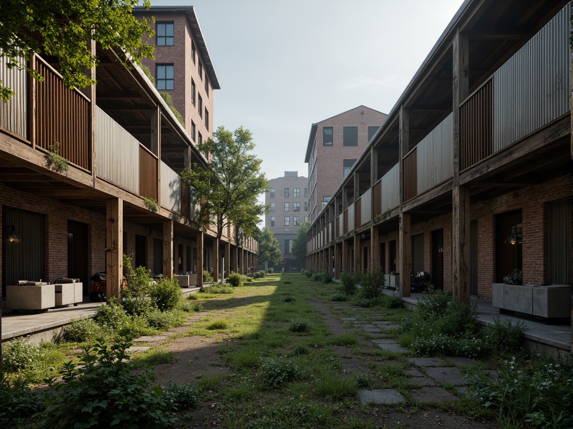 Prompt: Rustic industrial landscape, abandoned factories, overgrown vegetation, distressed brick walls, corrugated metal roofs, worn wooden beams, exposed ductwork, organic curves, natural stone foundations, reclaimed wood accents, earthy color palette, soft diffused lighting, atmospheric fog, shallow depth of field, 1/1 composition, cinematic view, realistic textures, ambient occlusion.