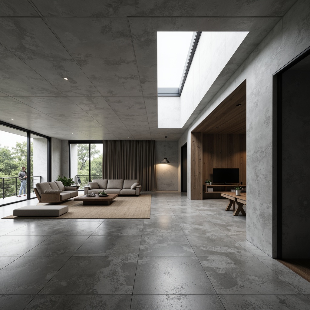 Prompt: Minimalist interior, open-plan living space, sleek lines, monochromatic color scheme, polished concrete floors, floor-to-ceiling windows, sliding glass doors, modular furniture, geometric shapes, hidden storage compartments, ambient lighting, soft shadows, 1/1 composition, shallow depth of field, realistic textures, subtle reflections.