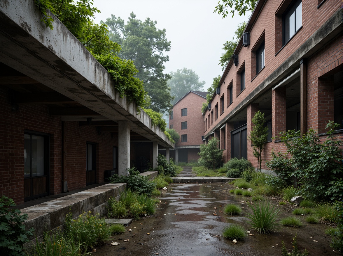 Prompt: Rustic industrial landscape, abandoned factories, overgrown vegetation, distressed brick walls, corrugated metal roofs, worn wooden beams, exposed ductwork, organic curves, natural stone foundations, reclaimed wood accents, earthy color palette, soft diffused lighting, atmospheric fog, shallow depth of field, 1/1 composition, cinematic view, realistic textures, ambient occlusion.