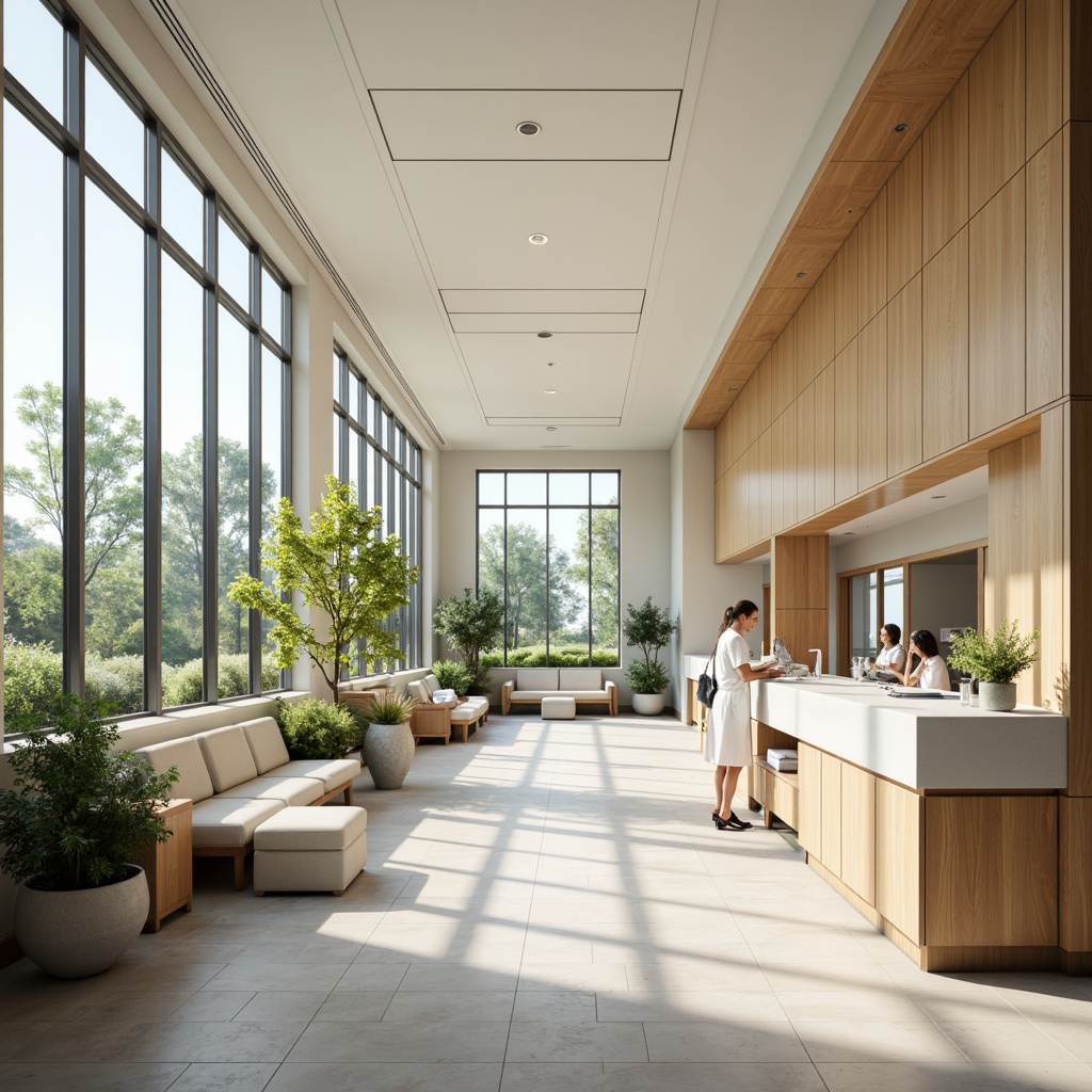 Prompt: Calming healthcare facility, soothing color scheme, gentle pastel hues, soft whites, creamy beiges, pale blues, muted greens, warm earth tones, natural wood accents, comfortable seating areas, peaceful ambiance, abundant natural light, subtle texture variations, organic patterns, serene atmosphere, shallow depth of field, 1/1 composition, realistic renderings, ambient occlusion.