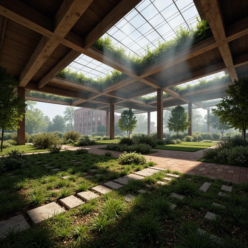 Prompt: Industrial factory, organic architecture, natural lighting, clerestory windows, skylights, exposed ductwork, reclaimed wood accents, metal beams, earthy tones, green walls, living roofs, lush vegetation, misty atmosphere, soft diffused light, warm color palette, shallow depth of field, 1/1 composition, realistic textures, ambient occlusion.