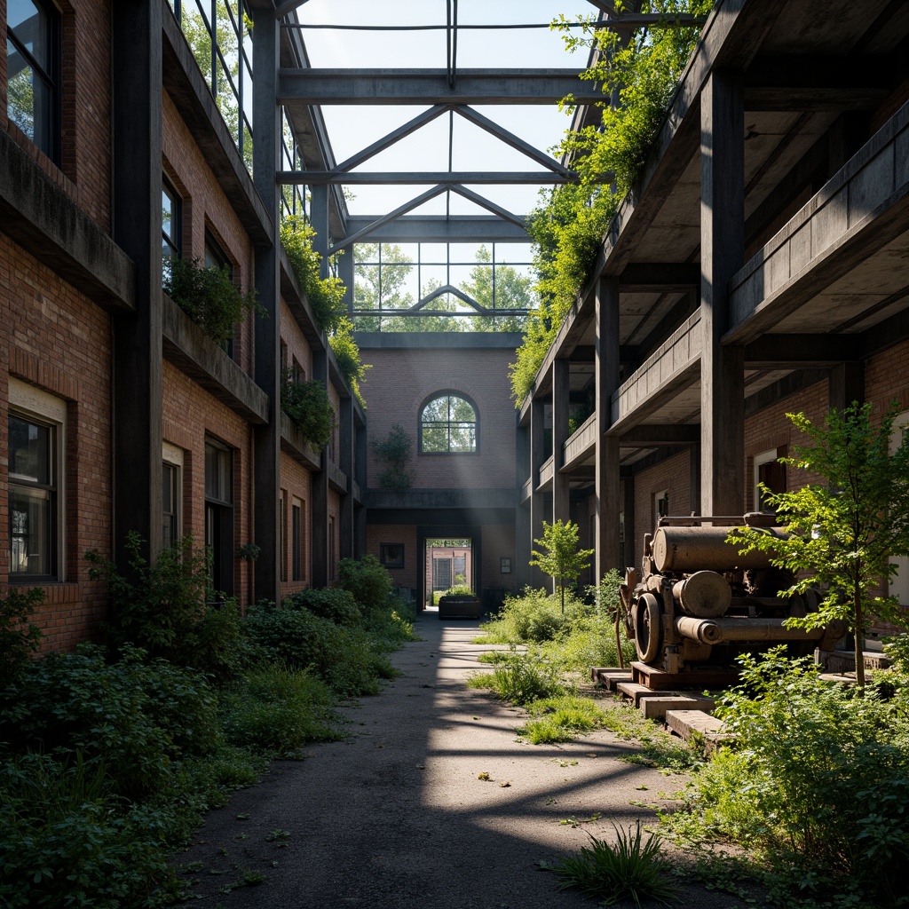 Prompt: Rustic industrial landscape, abandoned factory ruins, overgrown vegetation, distressed metal textures, reclaimed wood accents, urban decay, gritty concrete surfaces, exposed brick walls, mechanical equipment remnants, vintage machinery parts, moody atmospheric lighting, dramatic shadows, cinematic composition, high contrast ratio, shallow depth of field, 2/3 rule, symmetrical framing, industrial heritage preservation, eco-friendly revitalization, adaptive reuse strategies.