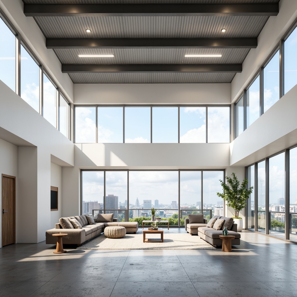 Prompt: Simple white walls, clean lines, minimal ornamentation, functional furniture, industrial materials, steel beams, concrete floors, large windows, sliding glass doors, abundant natural light, airy open spaces, modern cityscape views, cloudy skies, soft diffused lighting, shallow depth of field, 2/3 composition, realistic textures, ambient occlusion.