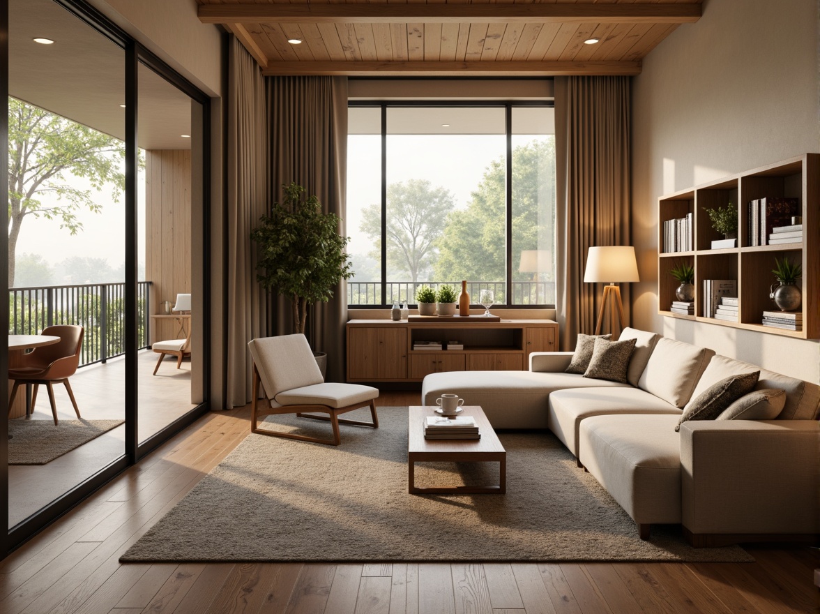 Prompt: Cozy living room, plush sofas, wooden coffee tables, floor lamps, soft cushions, warm beige walls, large windows, natural light, minimalist decor, functional shelving units, hidden storage compartments, ergonomic chairs, adjustable desks, task lighting, acoustic panels, soundproofing materials, calming color scheme, textured rugs, comfortable reading nooks, built-in bookshelves, sliding glass doors, seamless transitions, 1/1 composition, softbox lighting, realistic textures, ambient occlusion.