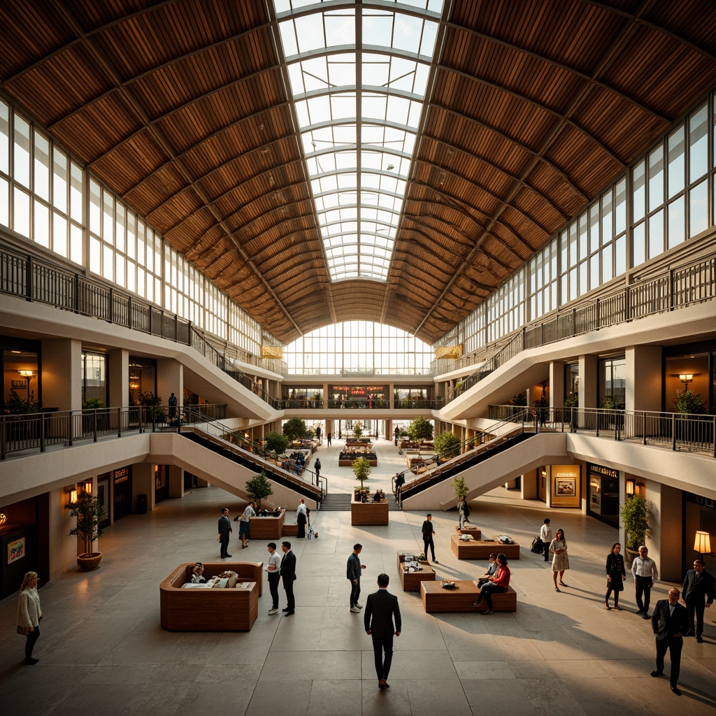 Prompt: Aerodynamic airport terminal, curved lines, metallic materials, polished chrome accents, geometric patterns, luxurious lounges, grand staircases, ornate railings, vintage luggage carts, retro-style signage, warm golden lighting, shallow depth of field, 1/1 composition, symmetrical framing, high-contrast textures, ambient occlusion.