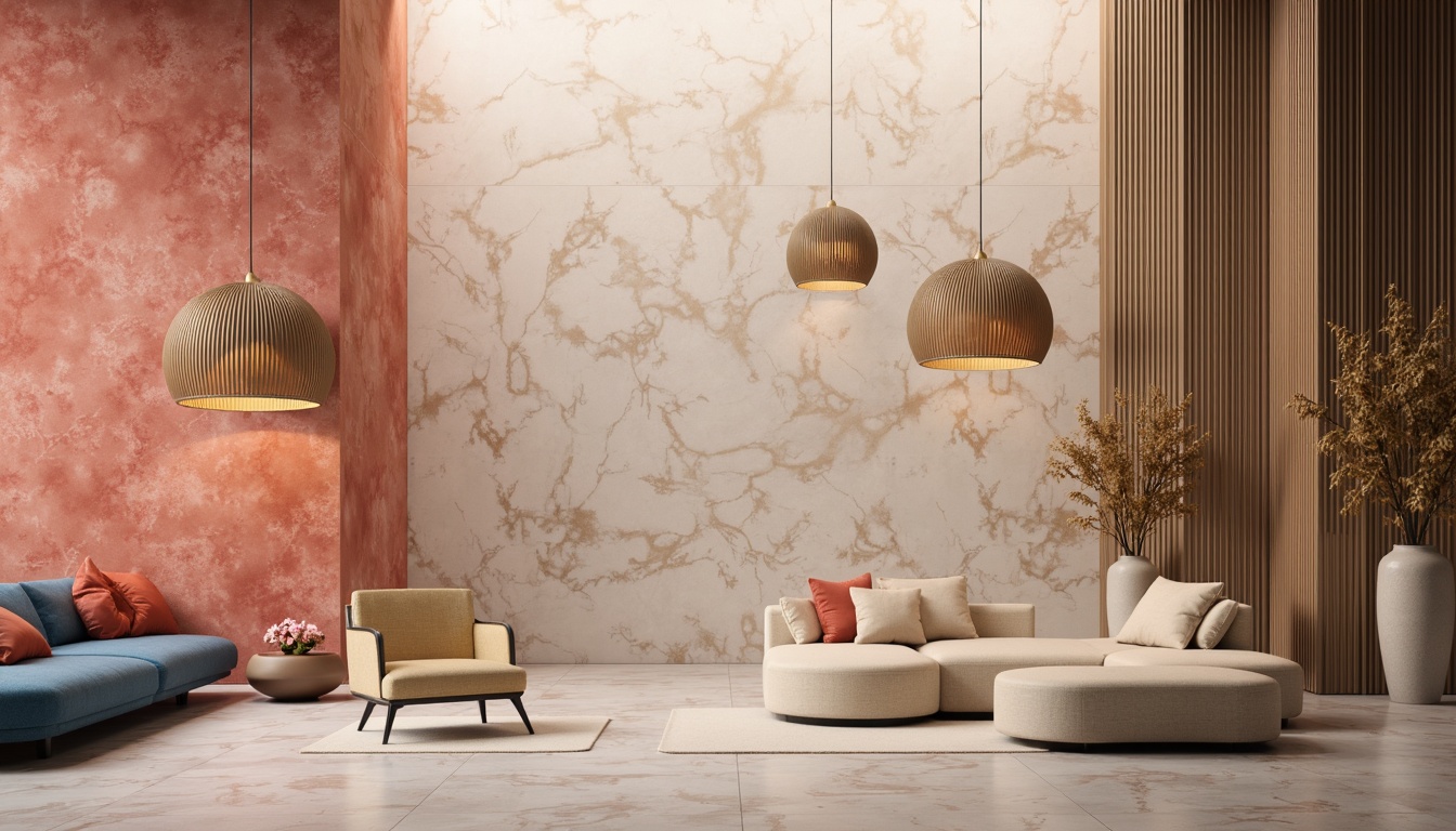 Prompt: Richly textured background, warm beige tones, soft peach accents, deep blue undertones, vibrant coral highlights, metallic gold details, luxurious velvet fabrics, sleek marble surfaces, modern minimalist aesthetic, atmospheric misty lighting, shallow depth of field, 2/3 composition, realistic textures, ambient occlusion.