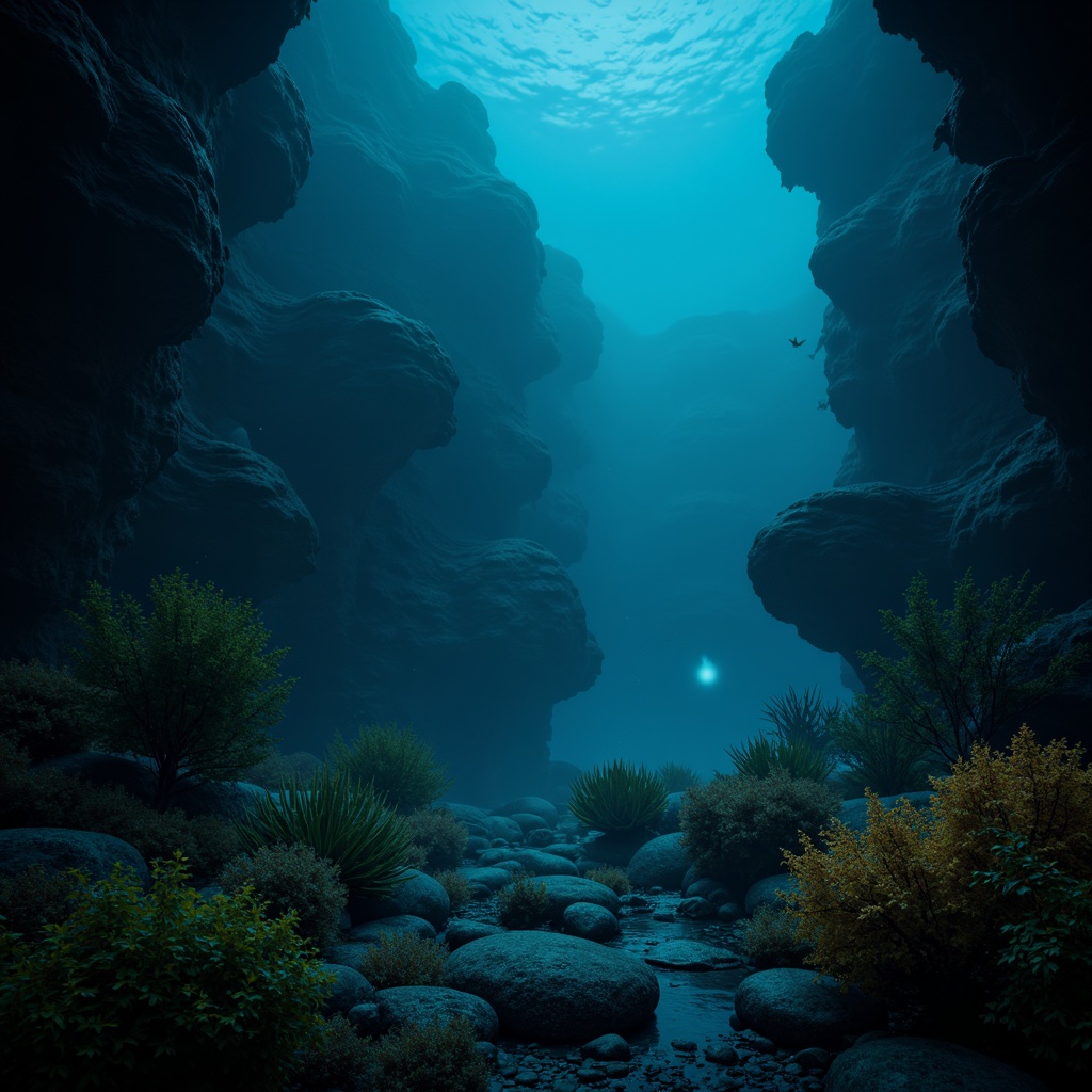 Prompt: Mysterious underwater scene, dark cyan hues, bioluminescent creatures, glowing accents, coral reef structures, oceanic plants, soft wave movements, misty atmosphere, eerie ambient lighting, subtle gradient transitions, 3D rendered models, realistic water simulations, shallow depth of field, cinematic composition.