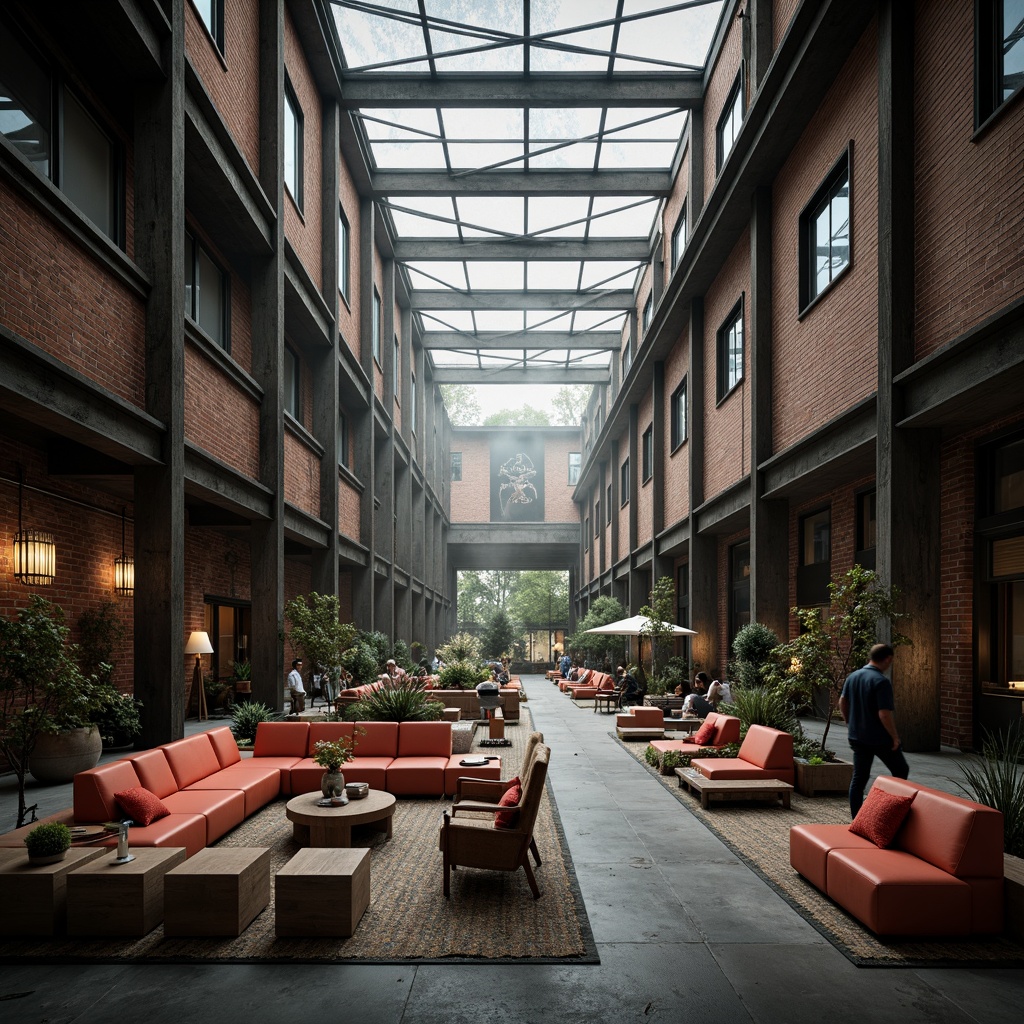 Prompt: Abandoned industrial site, reclaimed warehouses, exposed brick walls, steel beams, rustic wooden floors, modern minimalist interventions, bold color accents, eclectic furniture, artistic installations, natural lighting, urban landscape, gritty textures, atmospheric fog, dramatic shadows, 3/4 composition, low-angle shot, cinematic mood, avant-garde architecture, sustainable design, eco-friendly materials, innovative adaptive reuse.