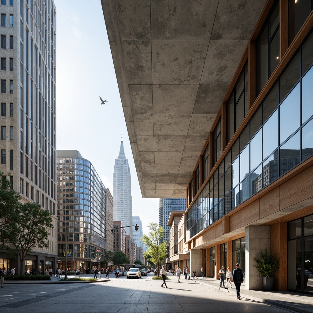 Prompt: Exposed concrete structures, sleek metal frames, reflective glass facades, industrial steel beams, polished wooden accents, minimalist decor, geometric patterns, urban cityscape, modern skyscrapers, busy streets, natural light, soft shadows, 3/4 composition, shallow depth of field, realistic textures, ambient occlusion.