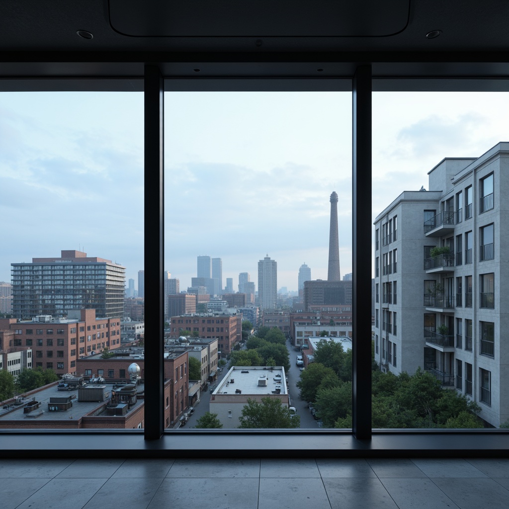 Prompt: Streamlined modern windows, minimalist frames, large glass panes, sleek metal handles, industrial chic, urban cityscape, concrete jungle, grey-blue overcast sky, subtle shading, 1/1 composition, realistic reflections, ambient occlusion, warm soft lighting, shallow depth of field, panoramic view.