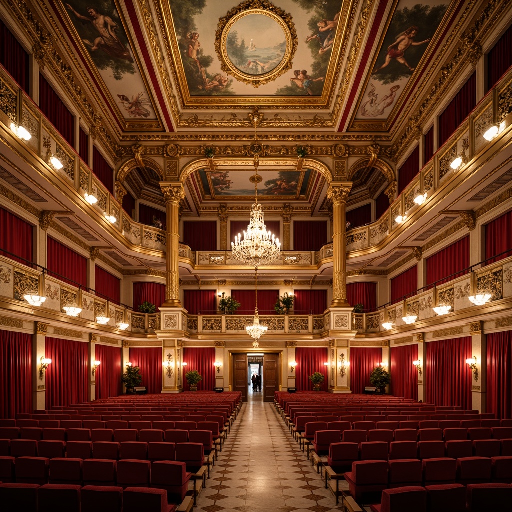 Prompt: Grand Romanesque opera house, ornate balconies, red velvet curtains, gilded moldings, intricate frescoes, crystal chandeliers, polished marble floors, curved staircases, majestic high ceilings, warm golden lighting, soft focus, shallow depth of field, 1/2 composition, symmetrical framing, vivid textures, ambient occlusion.Let me know if this meets your expectations!