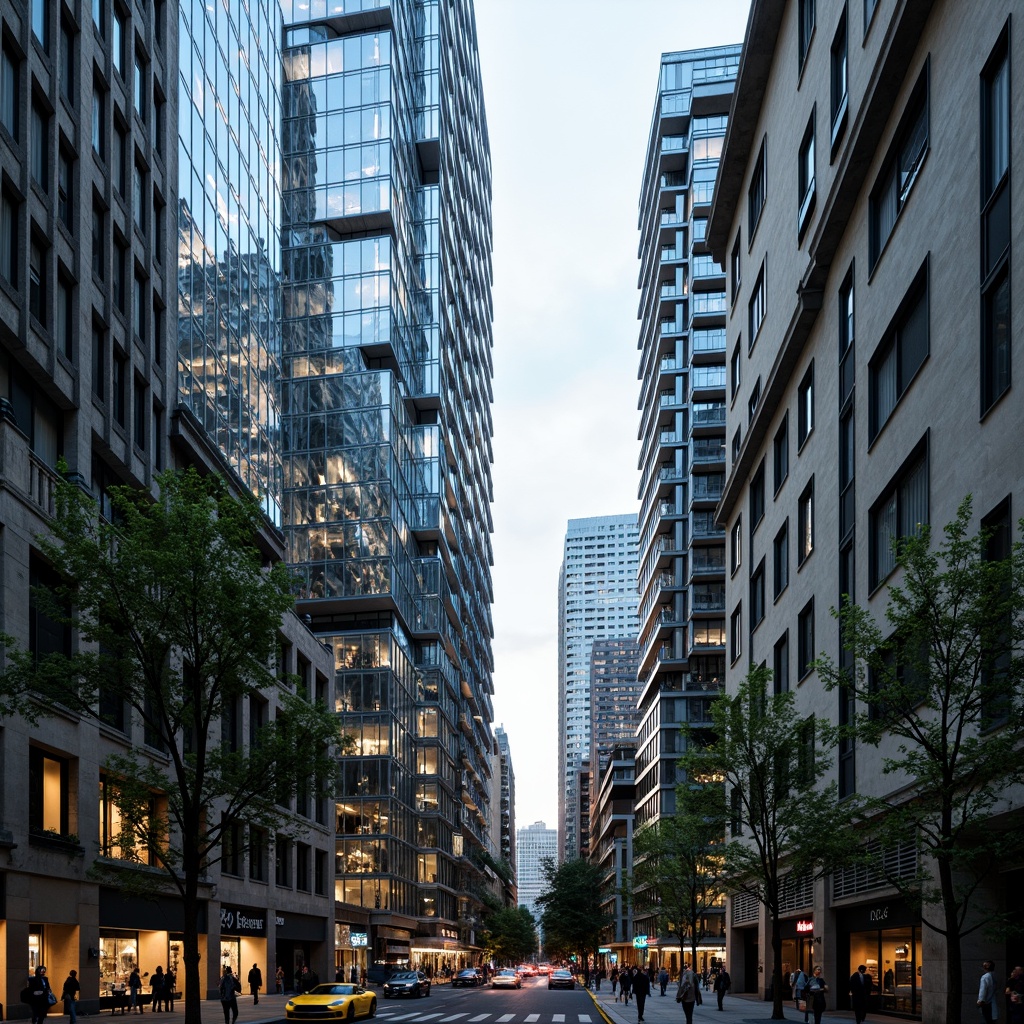 Prompt: Glass skyscraper facades, Constructivist architecture style, geometric shapes, bold colors, metallic materials, industrial textures, urban cityscape, busy streets, modern skyscrapers, angular lines, fragmented forms, abstract patterns, futuristic atmosphere, dramatic lighting, 3/4 composition, high-angle view, realistic reflections, ambient occlusion.