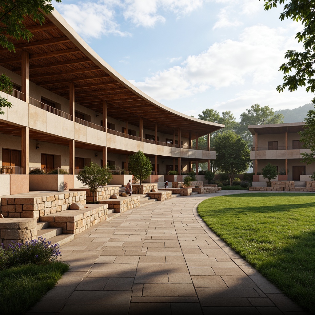 Prompt: Rustic stadium, earthy tones, natural stone walls, wooden bleachers, traditional roofing, curved arches, local building materials, authentic regional style, lush greenery, vibrant flowers, sunny day, warm soft lighting, shallow depth of field, 3/4 composition, panoramic view, realistic textures, ambient occlusion.