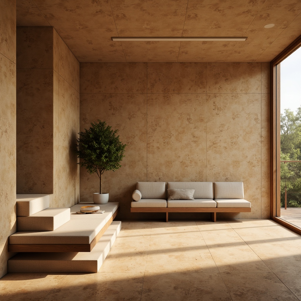 Prompt: Minimalist interior, natural cork flooring, earthy tones, textured walls, simple furniture, clean lines, minimal decor, warm ambient lighting, soft shadows, subtle reflections, organic shapes, eco-friendly materials, sustainable design, calm atmosphere, serene ambiance, 1/1 composition, shallow depth of field, realistic textures, ambient occlusion.