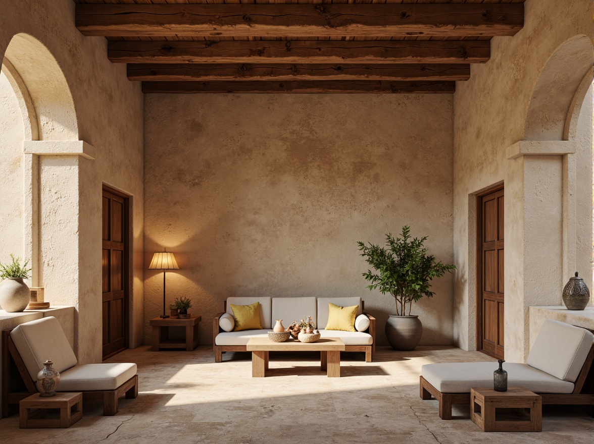 Prompt: Rustic interior walls, rough-hewn plaster texture, earthy color palette, organic feel, natural materiality, traditional architectural style, Mediterranean-inspired design, ornate moldings, decorative ceiling details, warm ambient lighting, soft shadows, 1/1 composition, realistic rendering, subtle bump mapping.