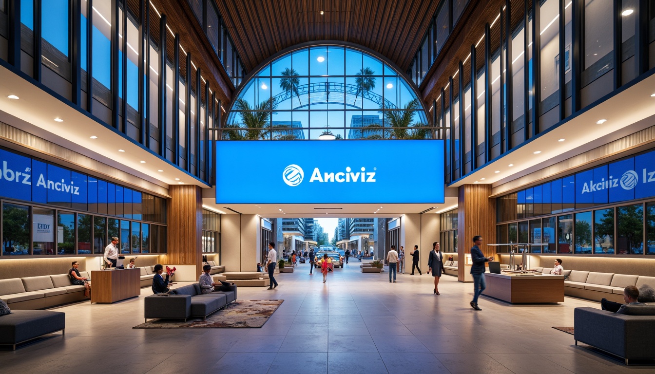 Prompt: Vibrant bank interior, fusion of modern and traditional elements, bold blue and silver accents, warm beige and wood tones, sleek glass partitions, minimalist furniture, futuristic digital screens, ambient LED lighting, shallow depth of field, 1/2 composition, realistic reflections, subtle gradient effects, sophisticated branding, elegant typography, professional atmosphere, busy cityscape outside, morning natural light, soft focus, high-dynamic-range imaging.