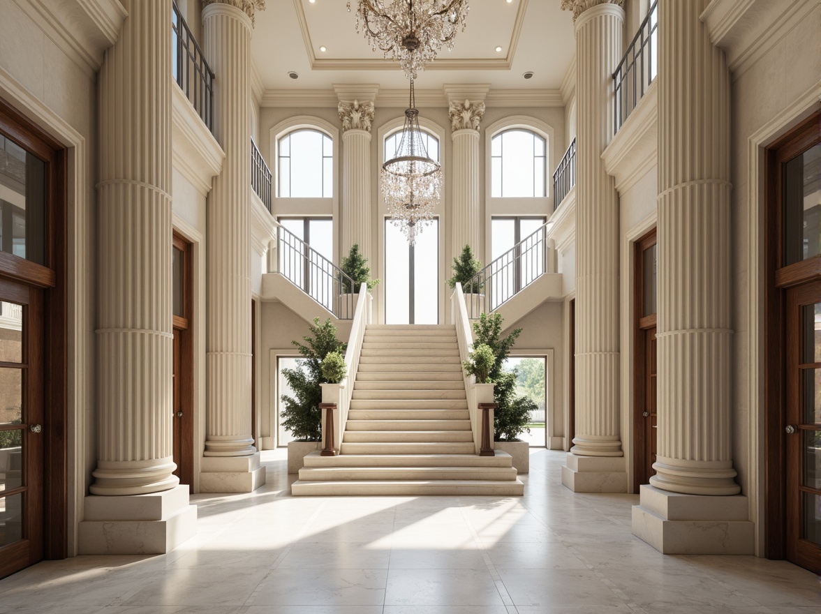 Prompt: Elegant clinic building, symmetrical facade, classical columns, ornate details, neutral color palette, marble floors, high ceilings, grand staircase, luxurious chandeliers, natural light pouring, subtle shadowing, 1/1 composition, central axis symmetry, harmonious proportions, refined textures, subtle ambient occlusion.