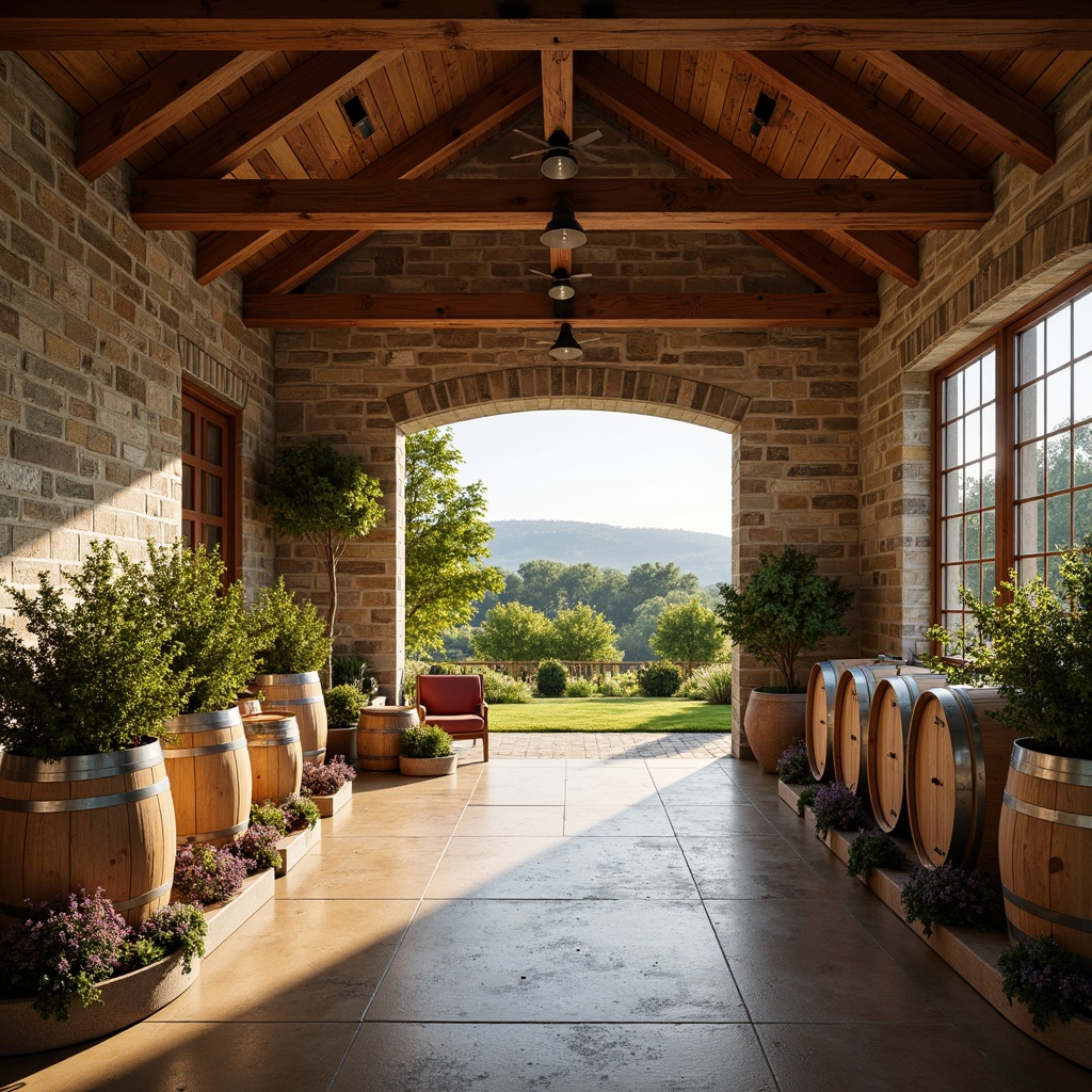 Prompt: Earthy winery, rustic wooden barrels, vintage metal accents, natural stone walls, reclaimed wood floors, industrial chic lighting, warm beige tones, soft sage greens, rich burgundy reds, creamy whites, weathered brick exteriors, lush vineyards, rolling hills, sunny afternoon, gentle warm light, shallow depth of field, 1/1 composition, realistic textures, ambient occlusion.Let me know if you need any adjustments!