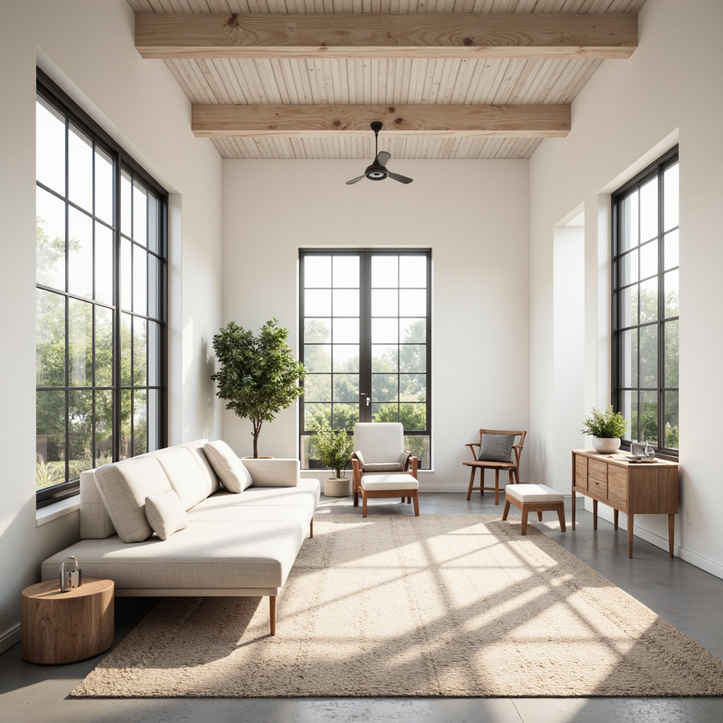 Prompt: Monochromatic color scheme, soft pastel hues, creamy whites, gentle grays, subtle beiges, clean lines, minimalist decor, sparse furniture, empty spaces, natural materials, reclaimed wood accents, industrial metal frames, large windows, abundant natural light, shallow depth of field, 1/1 composition, realistic textures, ambient occlusion.