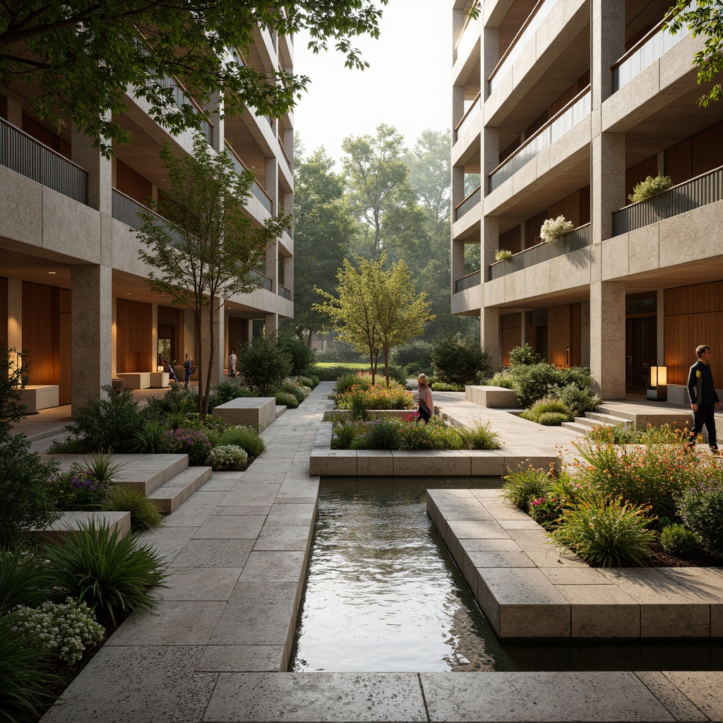 Prompt: Serene memorial center, natural stone walls, polished granite floors, warm wooden accents, subtle metal details, calming water features, lush greenery, vibrant flowers, peaceful ambiance, soft warm lighting, shallow depth of field, 3/4 composition, panoramic view, realistic textures, ambient occlusion.