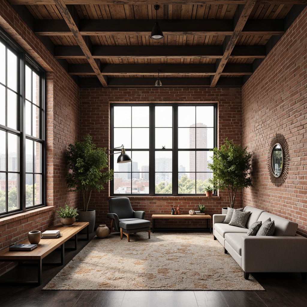 Prompt: Exposed brick walls, industrial metal beams, reclaimed wood accents, large windows, minimalist decor, urban loft atmosphere, regionalist architectural style, earthy tone color palette, natural textures, distressed finishes, vintage decorative elements, eclectic art pieces, cozy reading nooks, warm ambient lighting, shallow depth of field, 3/4 composition, soft focus effect, atmospheric misting.