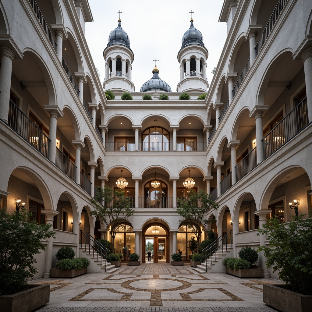 Prompt: Symmetrical building facade, harmonious proportions, identical twin towers, mirrored reflections, central axis alignment, radial symmetry, balanced composition, identical arches, paired columns, repeating patterns, intricate stone carvings, ornate metalwork, grand entranceways, sweeping staircases, lavish chandeliers, majestic domes, subtle color palette, soft diffused lighting, low-angle photography, 1/1 composition, axial view, realistic materials, ambient occlusion.