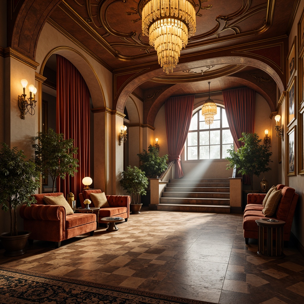 Prompt: Undulating curves, flowing lines, organic shapes, ornate decorations, luxurious materials, velvet drapes, intricate patterns, golden accents, soft warm lighting, cinematic close-ups, shallow depth of field, 1/1 composition, realistic textures, ambient occlusion, opulent furnishings, grandiose staircases, sweeping archways, lavish chandeliers, Art Nouveau inspiration, sinuous silhouettes, fluid dynamics, dreamlike atmosphere, ethereal mist, subtle color gradations.