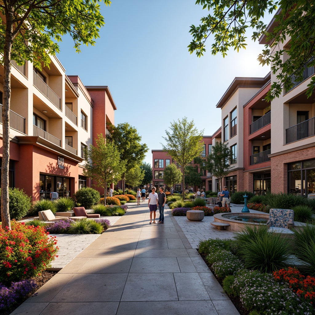 Prompt: Vibrant eclectic shopping center, lush tropical plants, colorful blooming flowers, natural stone walkways, meandering water features, modern abstract sculptures, eclectic mix of architectural styles, bold bright colors, ornate ironwork details, intricate mosaic patterns, grand entrance arches, spacious open plazas, warm soft lighting, shallow depth of field, 1/1 composition, wide-angle lens, realistic textures, ambient occlusion.