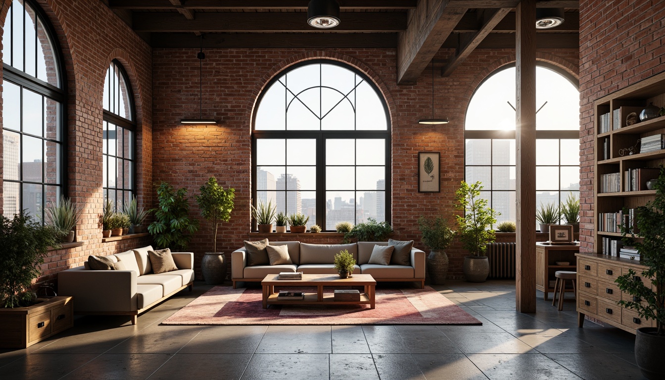 Prompt: Exposed brick walls, industrial metal beams, reclaimed wood accents, large warehouse windows, minimalist decor, urban loft atmosphere, modern regionalist style, earthy color palette, natural stone floors, distressed wooden furniture, vintage decorative items, eclectic art pieces, cozy reading nooks, warm ambient lighting, shallow depth of field, 1/1 composition, realistic textures, atmospheric rendering.