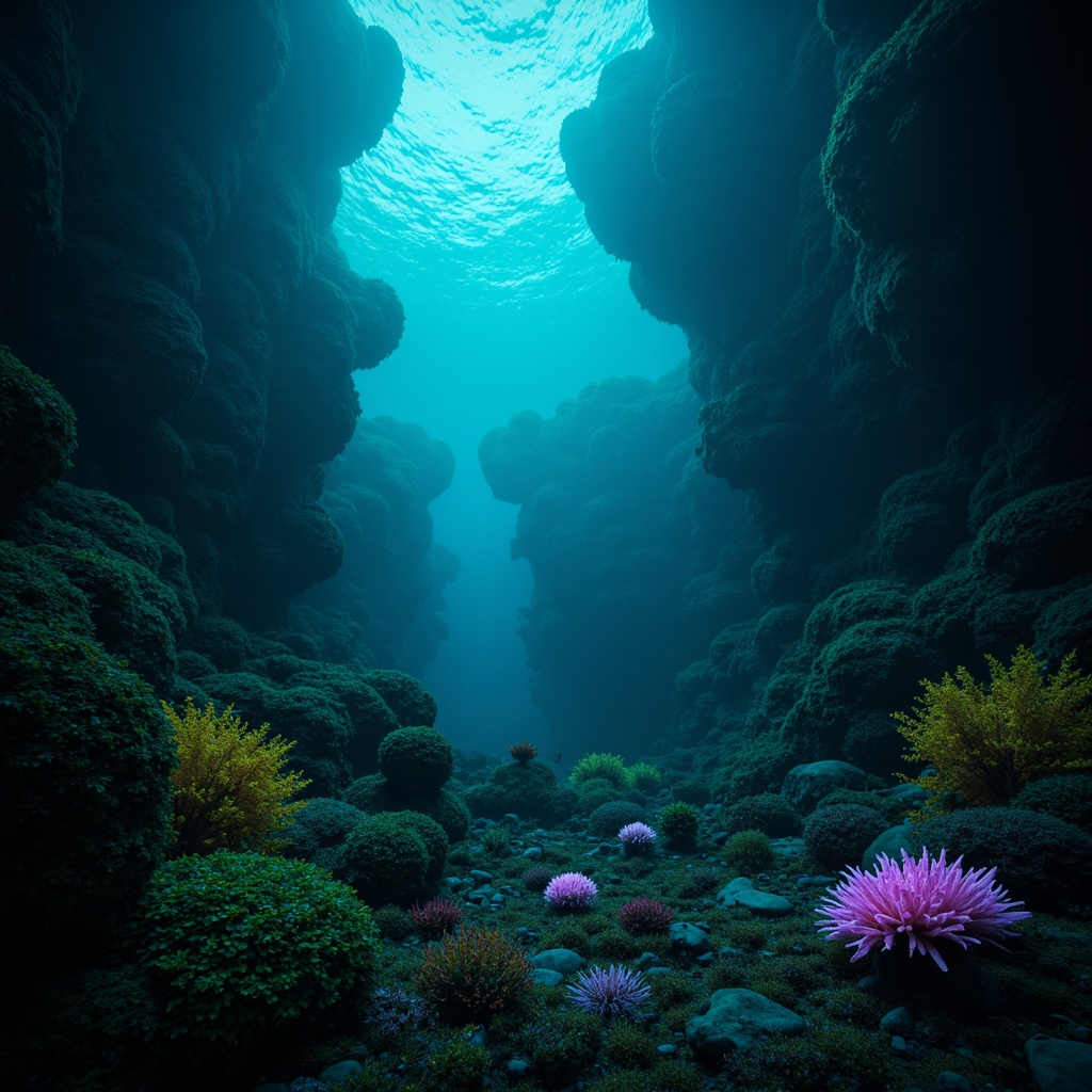 Prompt: Mysterious underwater scene, dark cyan hue, neon accents, bioluminescent organisms, coral reefs, seaweed sways, oceanic textures, subtle gradient effects, mystical ambiance, 1/2 composition, cinematic lighting, shallow depth of field, realistic water simulation.