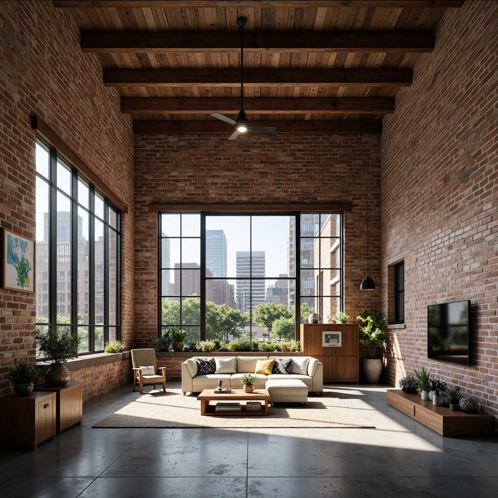 Prompt: Exposed brick walls, industrial chic aesthetic, reclaimed wood accents, metal beams, large windows, natural light, urban skyline views, contemporary art pieces, minimalist decor, open-plan living spaces, functional storage solutions, sleek modern appliances, polished concrete floors, vibrant cityscape, bustling streets, eclectic neighborhood, artistic community, converted warehouse buildings, adaptive reuse design, mixed-use development, pedestrian-friendly infrastructure, green roofs, urban gardening, soft warm lighting, shallow depth of field, 1/2 composition, realistic textures, ambient occlusion.