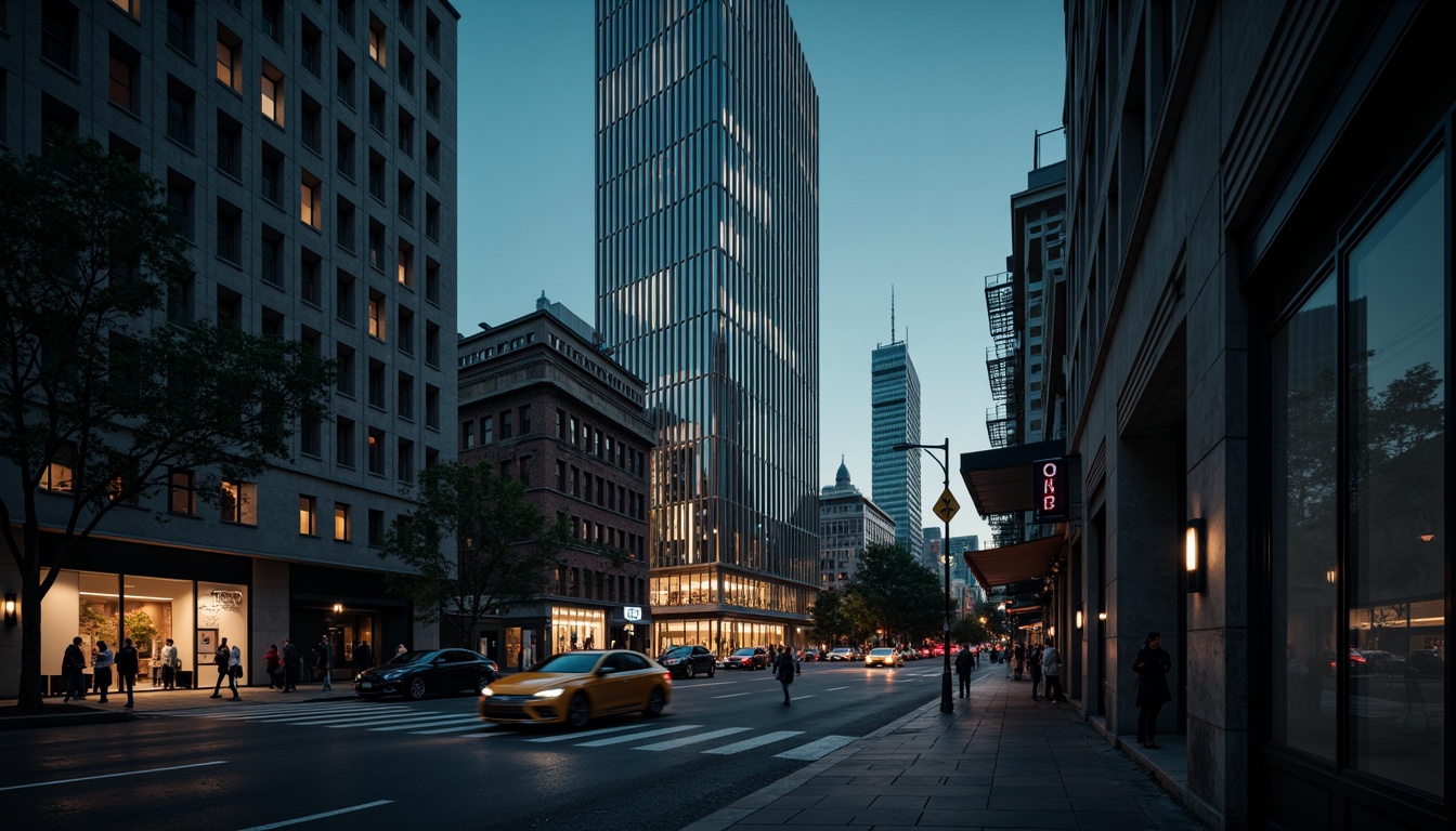 Prompt: Towering skyscraper, sleek modern design, vertical lines, reflective glass fa\u00e7ade, urban cityscape, bustling streets, vibrant nightlife, metropolitan atmosphere, dramatic shadows, high-contrast lighting, cinematic composition, narrow depth of field, atmospheric haze, realistic textures, ambient occlusion.