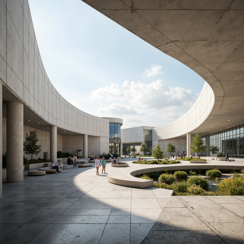 Prompt: Elegant memorial center, sweeping curves, white marble walls, black granite floors, natural stone columns, cantilevered roofs, large skylights, floor-to-ceiling windows, minimalist interior design, solemn atmosphere, subtle lighting, soft shadows, innovative materials, translucent concrete, fiber-reinforced polymers, smart glass facades, parametric architecture, organic forms, futuristic aesthetics, commemorative plaques, peaceful surroundings, lush greenery, serene water features, misting systems, warm sunlight, shallow depth of field, 3/4 composition.