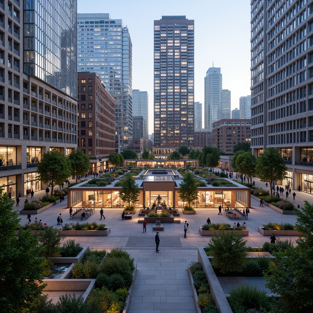 Prompt: Vibrant cityscape, mixed-use development, pedestrian-friendly streets, green roofs, vertical gardens, modern skyscrapers, sleek glass facades, bustling street life, urban parks, public art installations, dynamic lighting systems, evening ambiance, shallow depth of field, 1/2 composition, symmetrical balance, realistic textures, ambient occlusion.