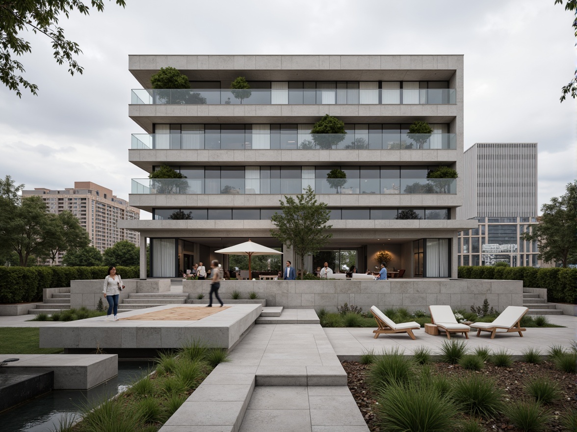 Prompt: Clean lines, rectangular forms, industrial materials, exposed ductwork, minimalist decor, open floor plans, large windows, sliding glass doors, cantilevered roofs, asymmetrical compositions, brutalist concrete structures, geometric patterns, metallic accents, functional simplicity, urban cityscape, overcast skies, dramatic shadows, high-contrast lighting, 2/3 composition, shallow depth of field, realistic textures.