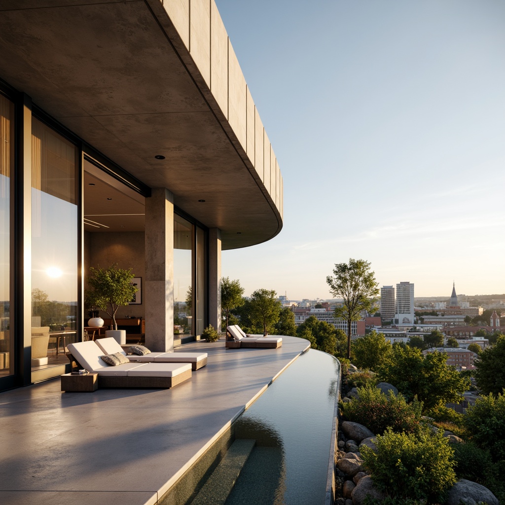 Prompt: Modern luxury villa, sleek curved lines, cantilevered rooflines, large glass windows, sliding doors, minimalist interior design, polished concrete floors, exposed ductwork, industrial chic aesthetic, urban landscape, city skyline view, warm golden lighting, shallow depth of field, 1/2 composition, symmetrical balance, realistic textures, ambient occlusion.