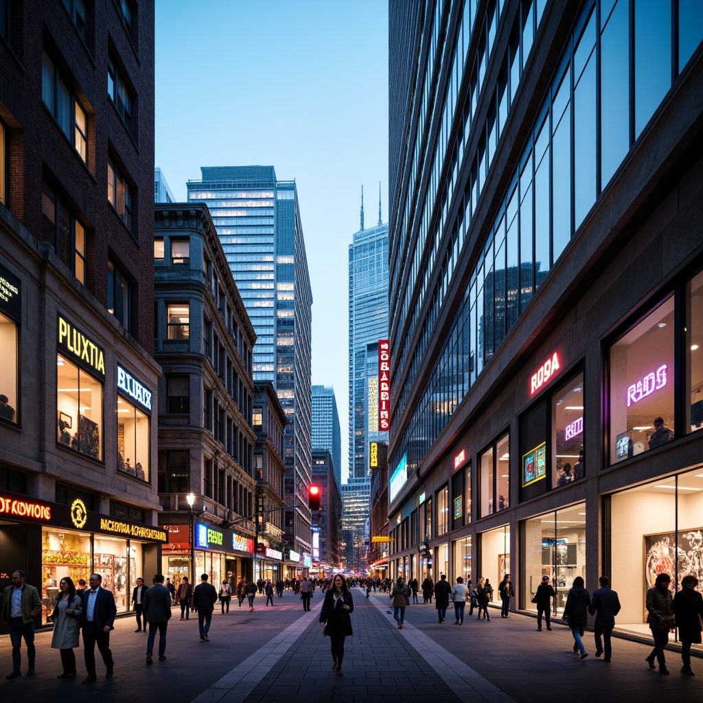 Prompt: Vibrant cityscape, urban skyscrapers, bustling streets, pedestrian zones, modern architecture, sleek glass facades, neon lights, dynamic street art, eclectic storefronts, diverse crowds, lively atmosphere, shallow depth of field, 3/4 composition, panoramic view, realistic textures, ambient occlusion.