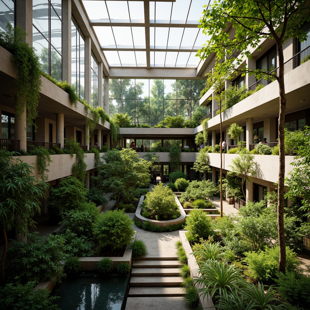 Prompt: Lush green roofs, natural ventilation, solar tubes, clerestory windows, skylights, atriums, living walls, vertical gardens, bamboo facades, recycled materials, energy-efficient systems, minimal carbon footprint, serene ambiance, soft warm lighting, shallow depth of field, 1/1 composition, panoramic view, realistic textures, ambient occlusion.