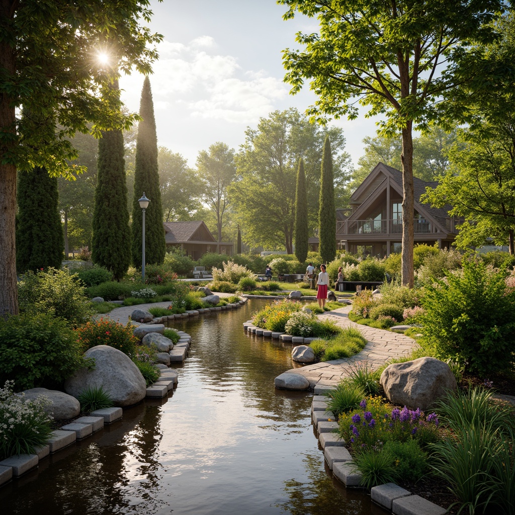 Prompt: Vibrant botanical garden, lush greenery, exotic flowers, serene water features, natural stone pathways, wooden benches, warm sunlight, soft gentle lighting, shallow depth of field, 1/1 composition, realistic textures, ambient occlusion, earthy tone color palette, soothing pastel hues, calming blue-green colors, rich brown shades, creamy white accents.