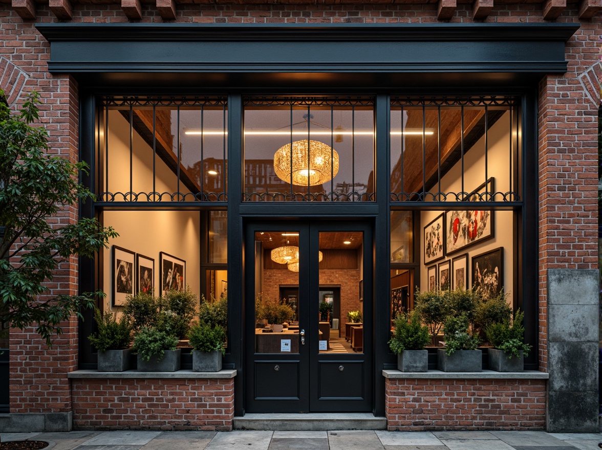 Prompt: Exposed brick facade, industrial chic, metal beams, reclaimed wood accents, vintage windows, ornate ironwork, distressed finishes, urban loft atmosphere, converted warehouse aesthetic, raw concrete textures, Edison bulbs, eclectic decor, abstract graffiti, cityscape views, overcast skies, warm ambient lighting, shallow depth of field, 1/1 composition, realistic materials, subtle color grading.