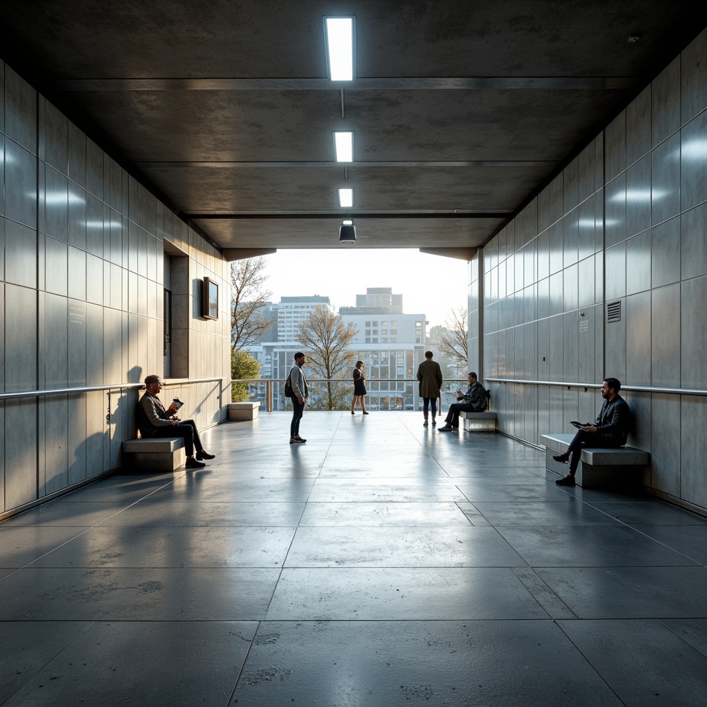 Prompt: Clean metro station, minimalistic design, sleek lines, modern lighting, polished concrete floors, stainless steel railings, simple benches, urban atmosphere, morning rush hour, soft natural light, subtle shadows, shallow depth of field, 1/1 composition, symmetrical view, realistic textures, ambient occlusion.