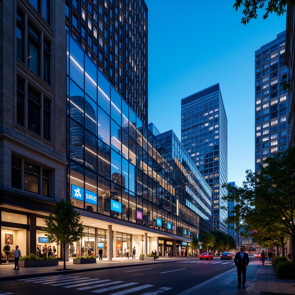 Prompt: Futuristic community center, sleek metallic facade, neon LED lights, geometric patterns, high-tech gadgets, digital screens, minimalist design, clean lines, urban landscape, bustling streets, modern skyscrapers, vibrant city life, nighttime ambiance, cool blue lighting, shallow depth of field, 1/2 composition, realistic reflections, ambient occlusion.