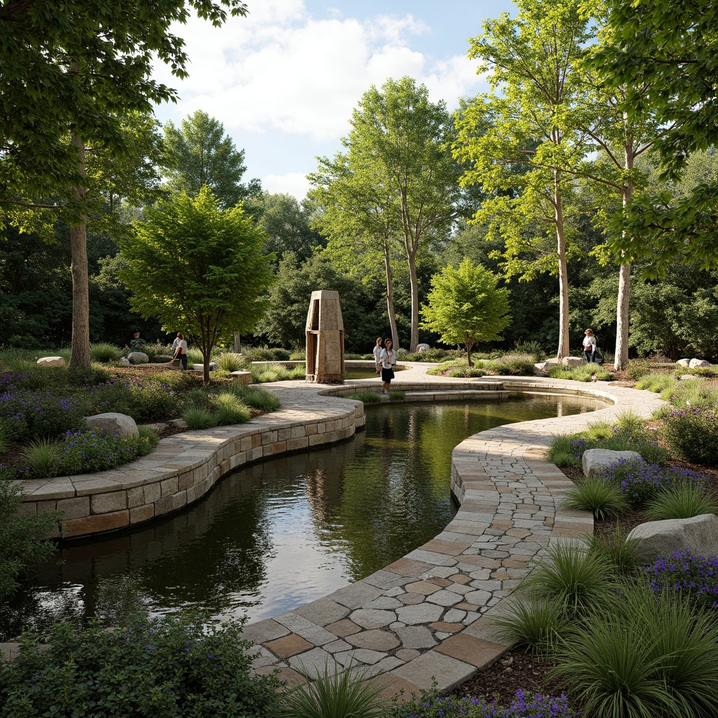 Prompt: Harmonious landscape integration, lush greenery, natural stone walls, meandering pathways, serene water features, vibrant flower beds, native plant species, ecological balance, sustainable design principles, organic architecture, curved lines, earthy tones, warm ambient lighting, soft focus, shallow depth of field, 2/3 composition, panoramic view, realistic textures, ambient occlusion.