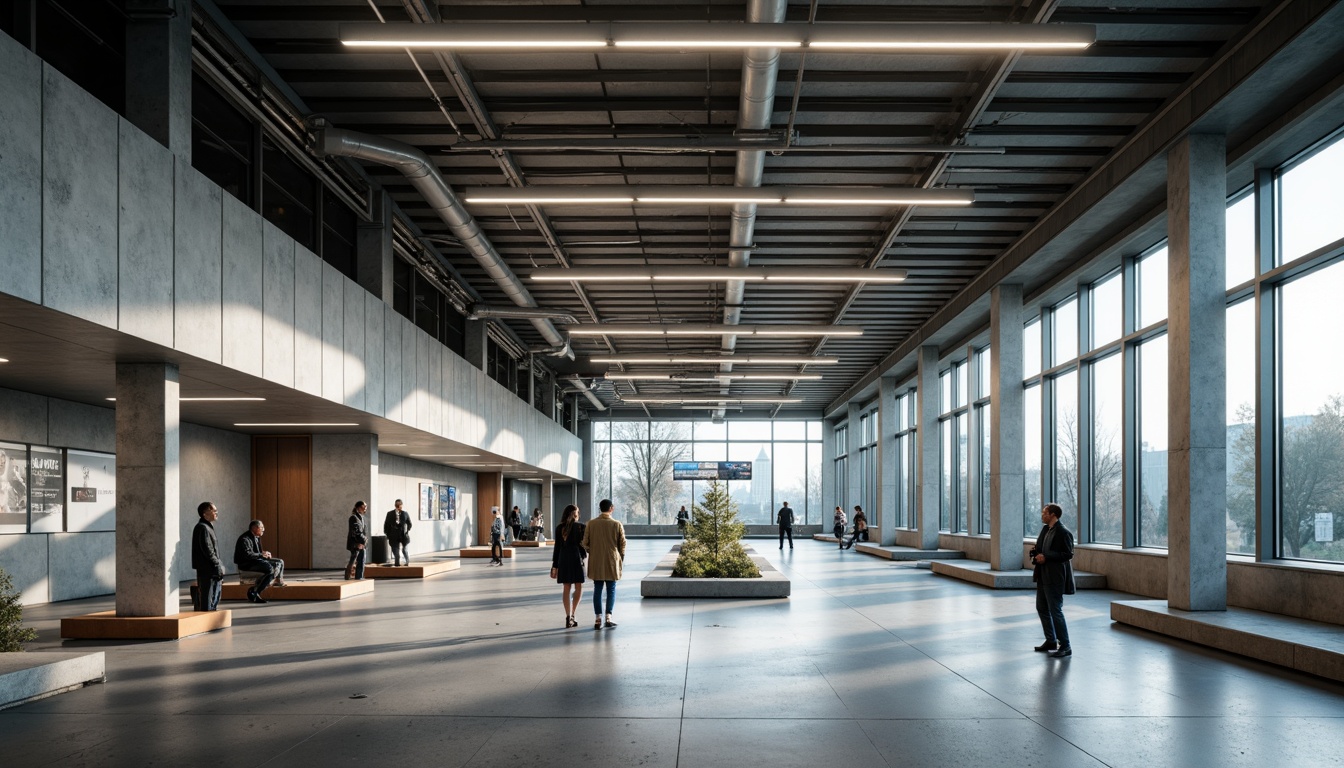 Prompt: Modern metro station, sleek lines, minimalist architecture, industrial materials, concrete walls, steel beams, glass ceilings, simple signage, limited color palette, functional lighting, clean floors, sparse seating, urban atmosphere, morning rush hour, soft natural light, shallow depth of field, 1/1 composition, realistic textures, ambient occlusion.