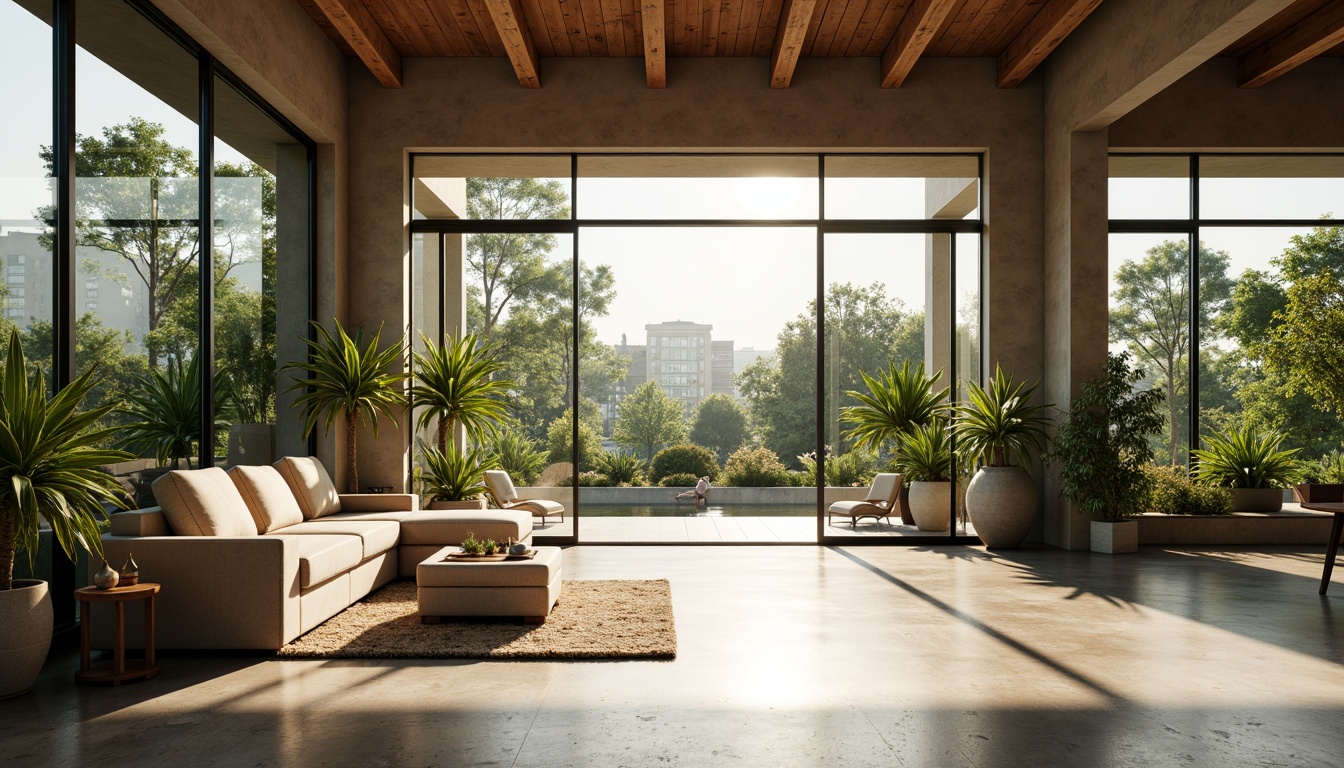 Prompt: \Vibrant living room, floor-to-ceiling windows, sliding glass doors, minimal obstructions, reflective surfaces, polished concrete floors, bright color scheme, abundant greenery, potted plants, natural stone accents, wooden ceiling beams, modern minimalist decor, morning sunlight, soft warm glow, shallow depth of field, 1/1 composition, panoramic view, realistic textures, ambient occlusion.\Let me know if this meets your requirements!