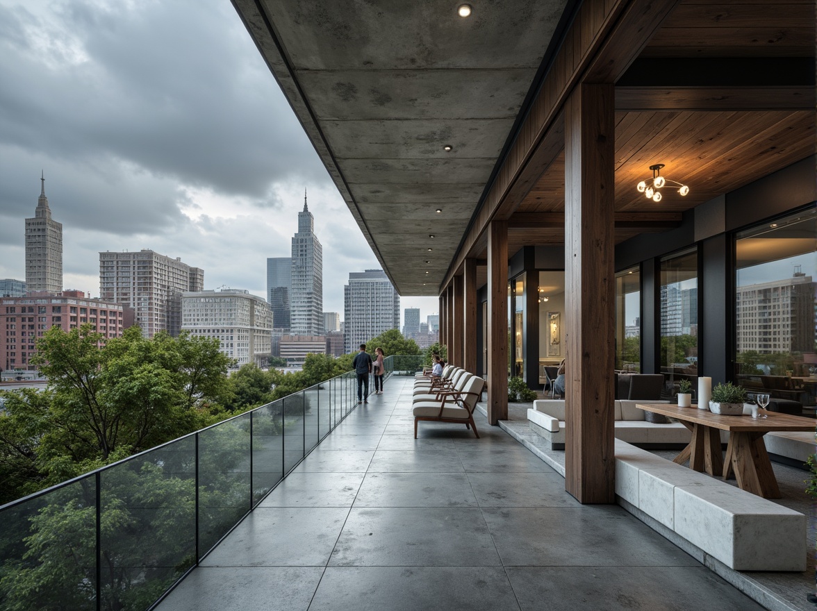 Prompt: Exposed concrete walls, industrial metal beams, polished steel columns, minimalist glass facades, sleek wooden accents, brutalist architecture, urban cityscape, overcast cloudy sky, dramatic shadows, low-key lighting, shallow depth of field, 2/3 composition, cinematic view, realistic textures, ambient occlusion, modern urban lifestyle, functional simplicity, clean lines, rectangular forms, open floor plans, flexible living spaces.