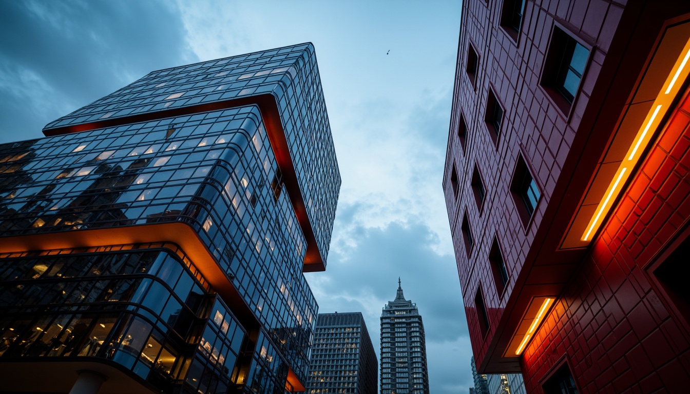 Prompt: Futuristic skyscraper, constructivist architecture, bold geometric shapes, primary color scheme, vibrant red accents, deep blue tones, bright yellow highlights, sleek metal exteriors, industrial materials, urban cityscape, dramatic cloud formations, moody atmospheric lighting, high-contrast shading, 1/2 composition, low-angle shot, cinematic depth of field, realistic reflective surfaces.