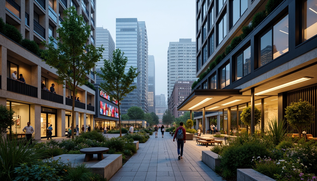 Prompt: Vibrant cityscape, bustling streets, modern high-rise buildings, green rooftops, urban gardens, pedestrian walkways, public art installations, eclectic street furniture, dynamic LED lighting, misty morning atmosphere, shallow depth of field, 2/3 composition, cinematic view, realistic textures, ambient occlusion.